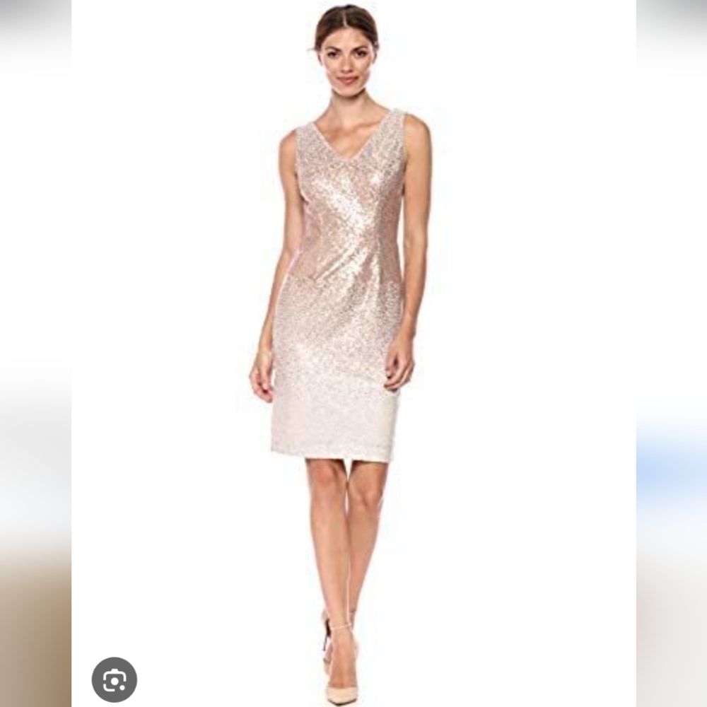 Calvin Klein Gold Ombre Sequin Sparkle Shift Dress, Sz 14, NWT